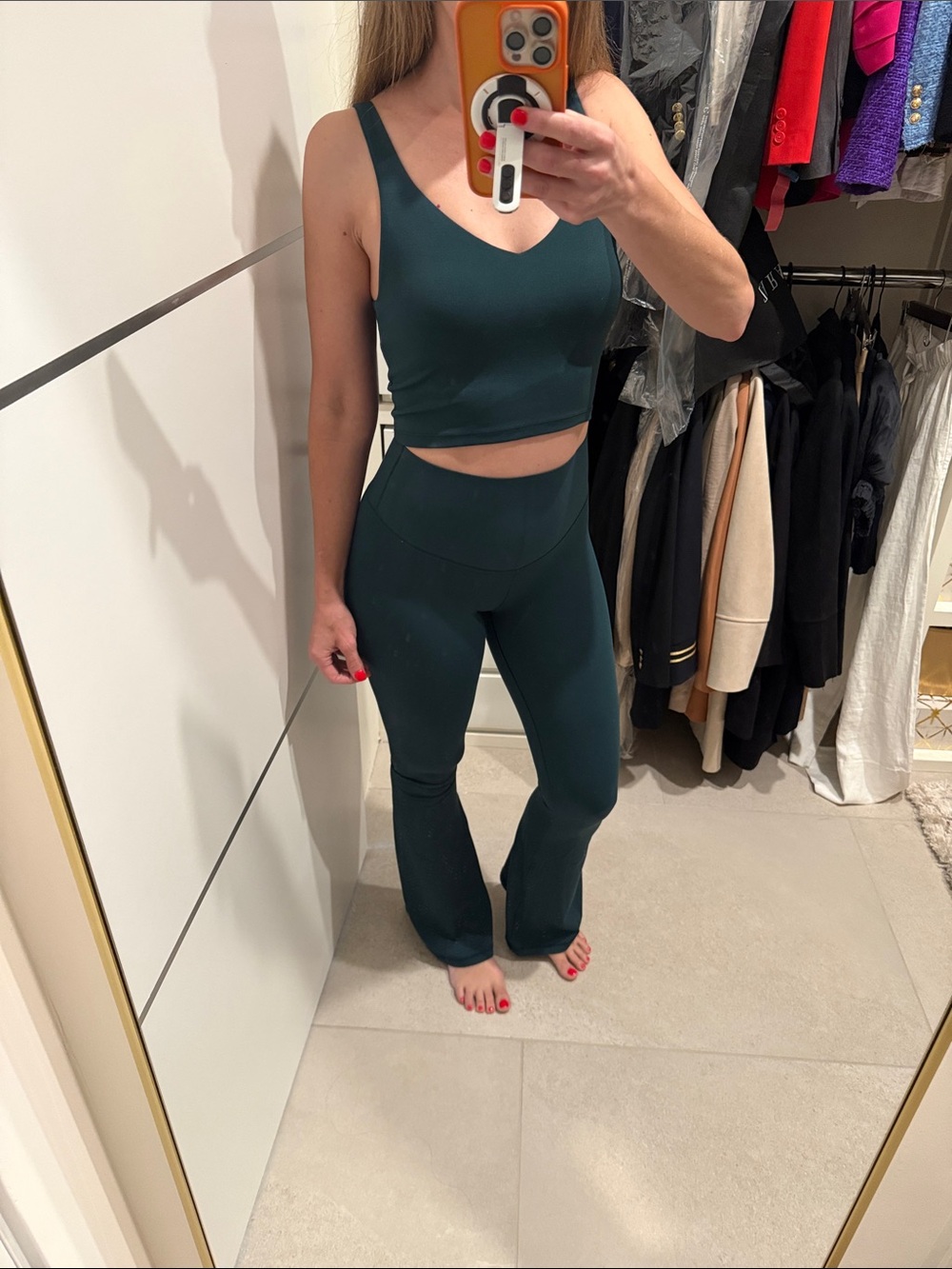 Aerie Offline Women's High-Waist Flare Leg Active Pants in Deep Green Medium
